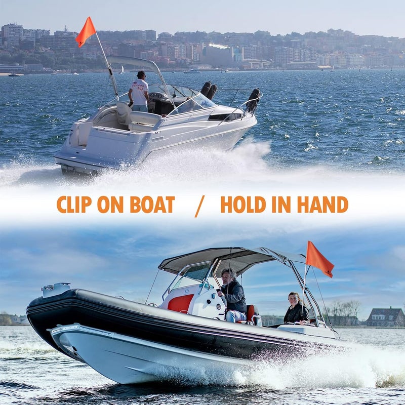 Obcursco 48-Inch Orange Boat Flag with Pole, Floatable 12"x 18" Water Ski Flag, 3-Section Skier Down for Safety, Watersports, Wakeboard, Kneeboard, and Towable Tube - Image 2